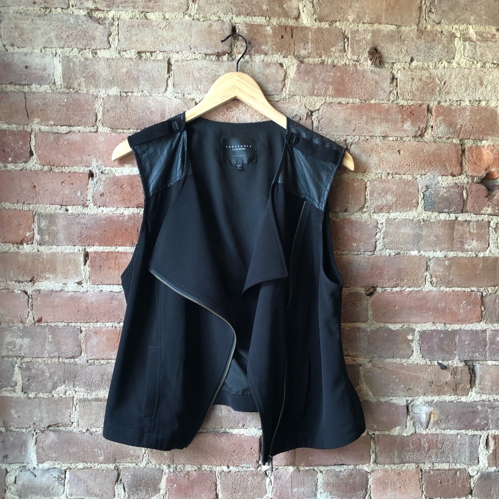 Faux leather mix vest
